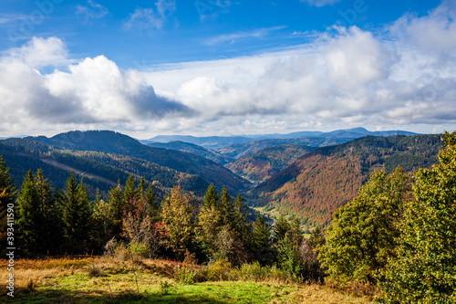 Mountains on a clear autumn day under a blue sky