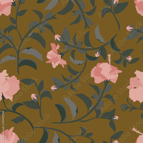 illustration with flowers in a brown background.