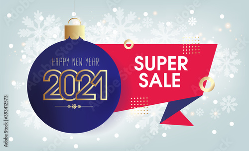 New 2021 year. Super sale. Stylish banner in pnik and blue tones. Abstract Horizontal banner with a beautiful light background photo