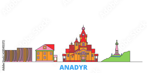 Russia, Anadyr cityscape line vector. Travel flat city landmark, oultine illustration, line world icons