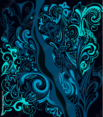 abstract flowering tree glows with contrasting twisted pattern