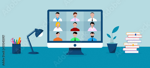 computer, videoconferenza, conferenza, social network