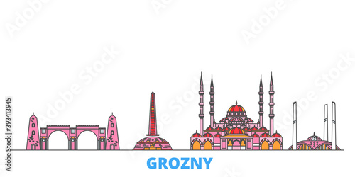 Russia, Grozny cityscape line vector. Travel flat city landmark, oultine illustration, line world icons