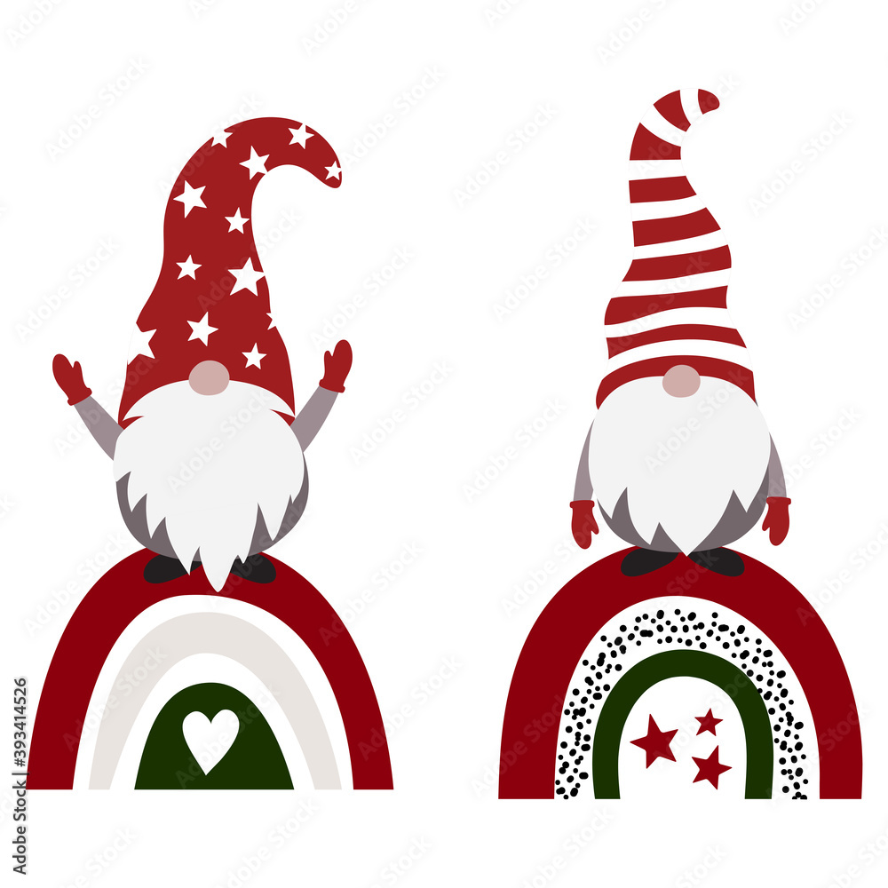 Christmas Gnome on Rainbow Vector, Santa On Modern Rainbow, Scandinavian Gnome Christmas Gnome on Rainbow Vector, Santa On Modern Rainbow, Scandinavian Gnome