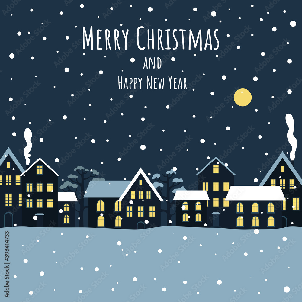 Vector image of a night winter city. Merry Christmas and Happy New Year. Vector image of a night winter city. Merry Christmas and Happy New Year.