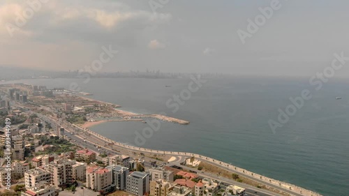 Drone shots of Dbayeh, Lebanon with Beirut in the distance photo
