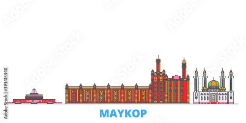 Russia, Maykop cityscape line vector. Travel flat city landmark, oultine illustration, line world icons