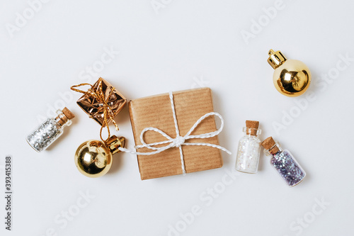 New year golden gifts for merry christmas isolated on white background