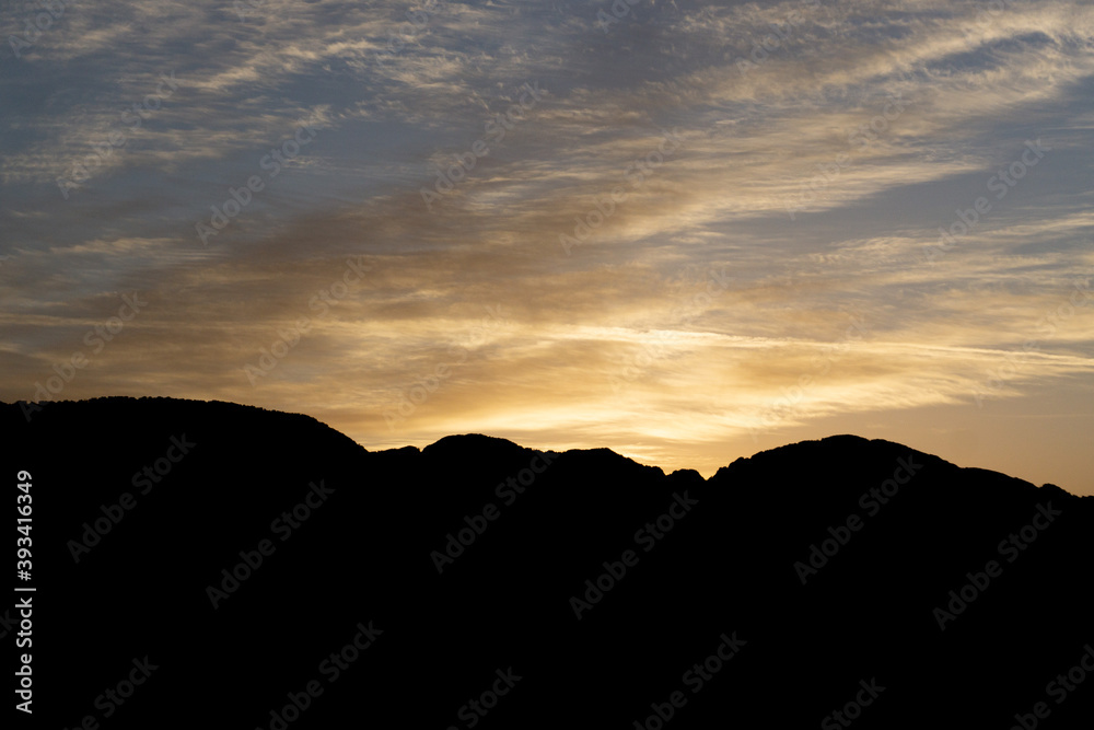 Panoramic view of the mountain landscape at sunset. Mountains, Turkey, Antalya