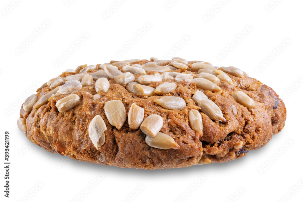 Healthy cookies with sunflower seeds and raisin on a white isolated background Healthy cookies with sunflower seeds and raisin on a white isolated background