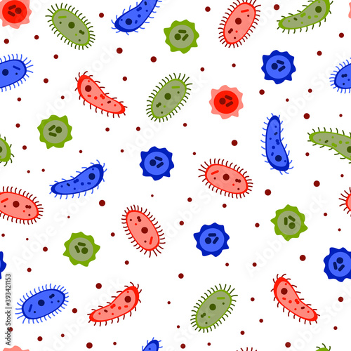 Seamless pattern with bacteria isolated on white background - microorganisms for medical and microbiological fabric design