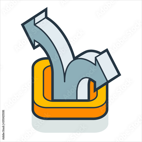 Path splitting, choice, arrows isometric flat icon. 3d vector colorful illustration. Pictogram isolated on white background.
