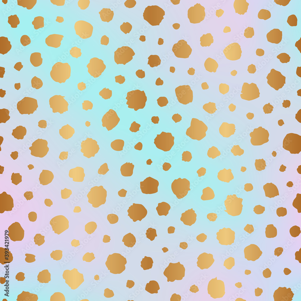 Vector seamless pattern. Elegant dalmation gold dot texture. Irregular golden dots. Polkadot for design prints. Abstract polka background. Repeating contemporary delicate dot. Modern stylish backdrop