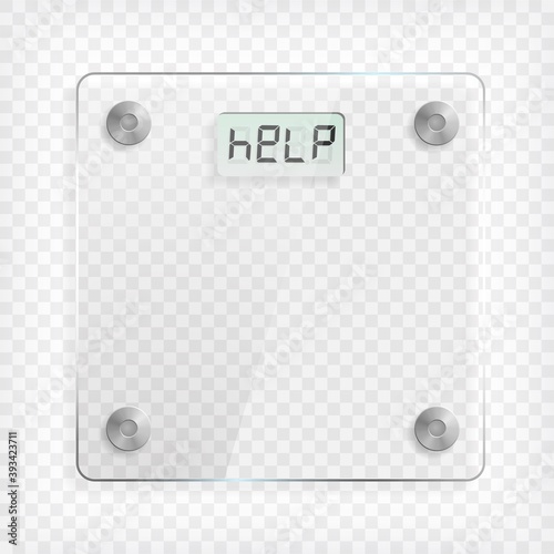Transparent square glass scale with reflection and shadow