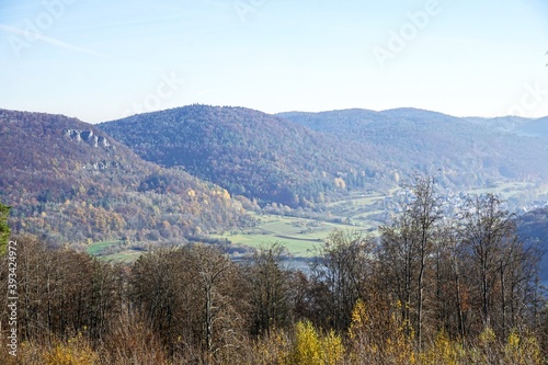 panoramic view over valley and lake