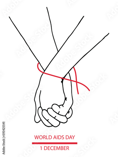 Keep your hands together. AIDS Day. December 1st. vector. flat style. Hands of partners together. red tape around the wrist. Suitable for specialized, informational literature, posters and manuals.