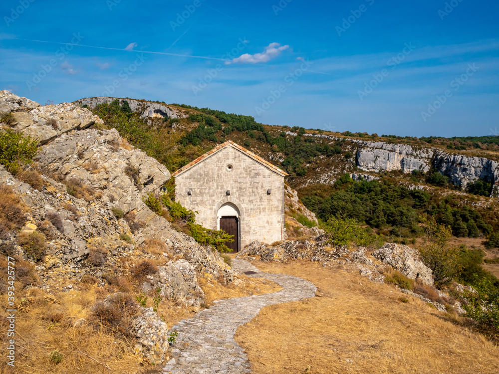 fortified templar chapel in the French Riviera back country in summer