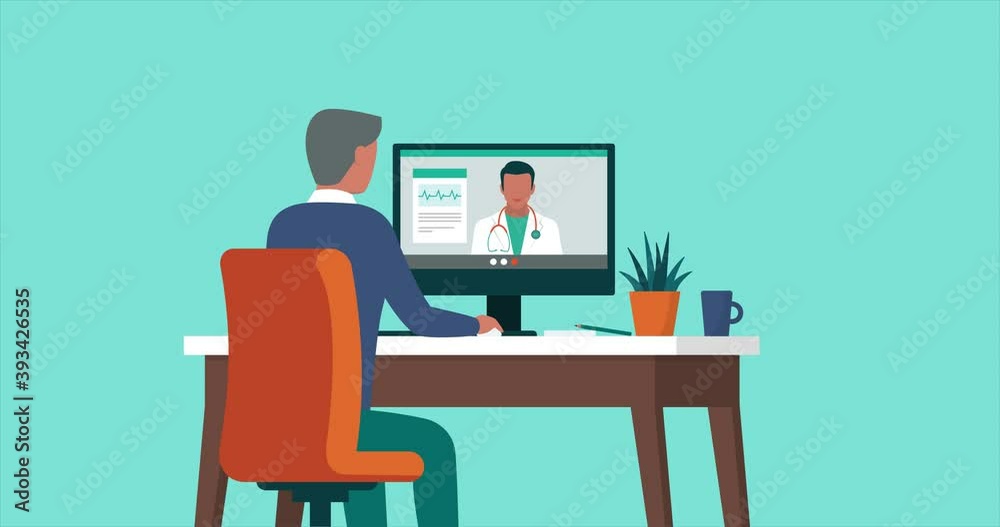 Senior man consulting a doctor online using his computer Senior man consulting a doctor online using his computer