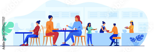 People eating in food court cafeterias.