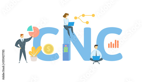 CNC, Currently Not Collectible. Concept with keywords, people and icons. Flat vector illustration. Isolated on white background.