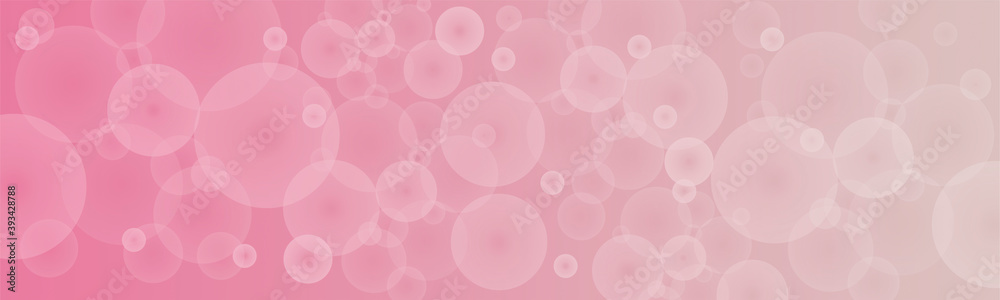 Large pink background with white semi-transparent spheres on the panoramic image. Panorama, banner, layout, template
