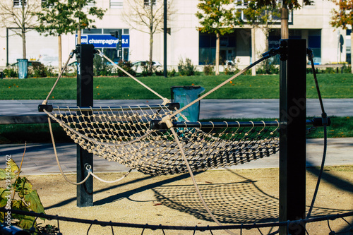 View of an empty playground closed by the government following the Coronavirus pandemic affecting France and this in order to limit its progression in the population photo