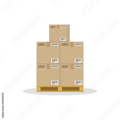 Boxes on wooded pallet. Vector illustration.