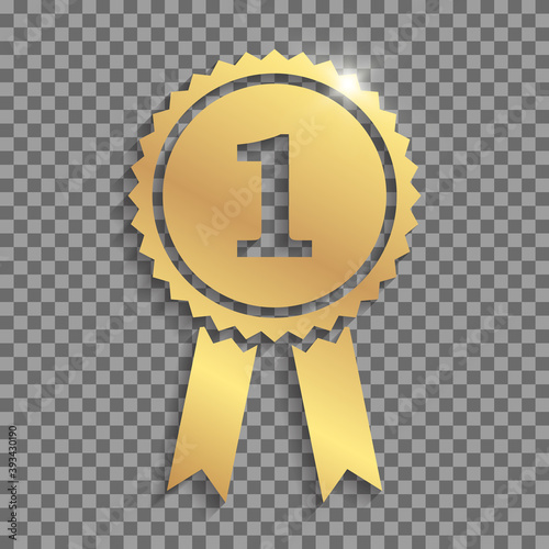 Golden first place award with shadows and highlights isolated on a transparent background.