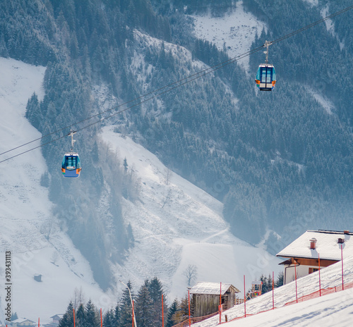 Ski lifts in the winter sports region Bad Gastein, Austrian Alps. photo