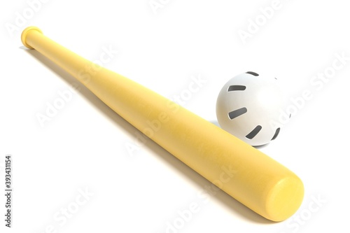 3D Illustration of a Wiffle Ball and Bat photo