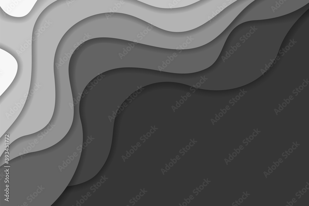 Abstract light and dark gray wavy shapes paper cut background. Elegant 3d layered illustration, white to black waves concept for banner, wallpaper, trendy cutout cover Abstract light and dark gray wavy shapes paper cut background. Elegant 3d layered illustration, white to black waves concept for banner, wallpaper, trendy cutout cover