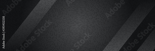 Futuristic perforated technology abstract background with black grey neon glowing lines. Vector banner design. Suit for business, corporate, institution, party, festive, seminar, and talks