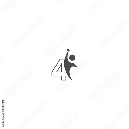 Number 4 icon logo with abstrac sucsess man in front, alphabet logo icon creative design