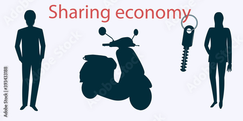 Scooter, joint owners. Vector illustration. Design concept. Sharing Economy.