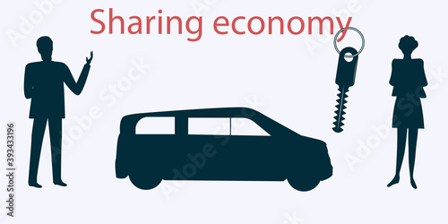SUV, joint owners. Vector illustration. Design concept. Sharing Economy.