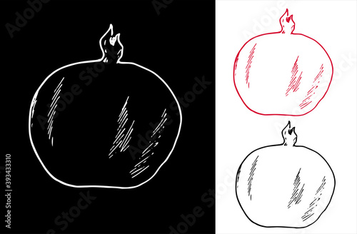 set of Grenades of different colors outline in Doodle style icons vector illustration for design and web isolated on white background. Vector object made of pomegranates drawn by hand with a black, re