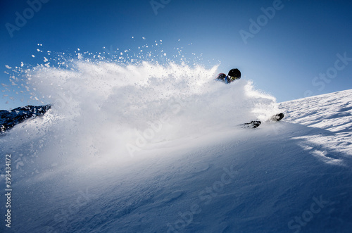 Austria, Tyrol, Mutters, skier on a freeride in powder snow