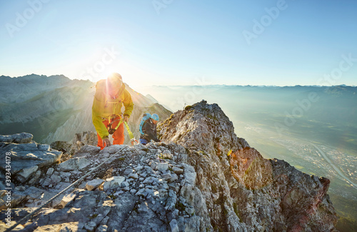 Austria, Tyrol, Innsbruck, mountaineer at Nordkette via ferrata