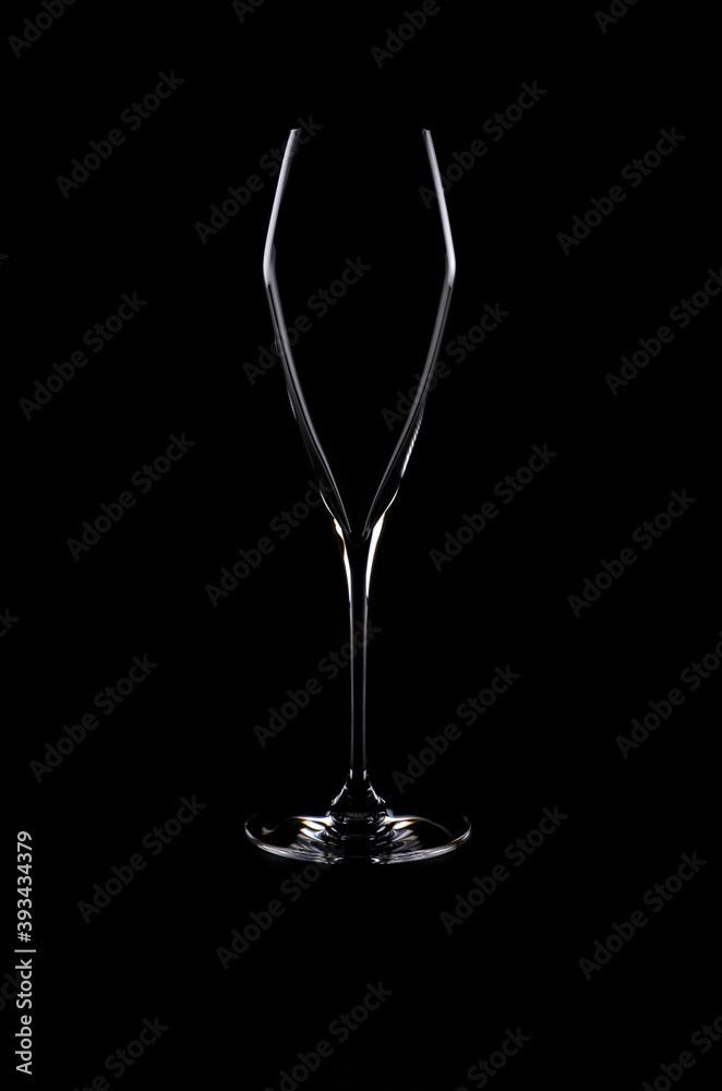 legant Empty Champagne Crystal Glass Isolated on Black Background legant Empty Champagne Crystal Glass Isolated on Black Background