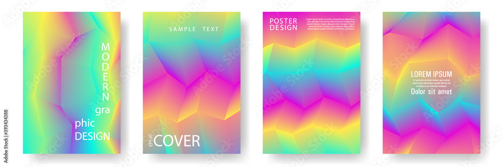 Fototapeta premium Broken lines gradient report cover templates vector set. Halftone texture cover page layouts.