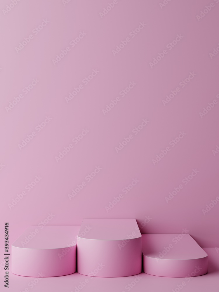 Empty minimal pink podium for product presentation. Empty showcase. Blank template for advertise. Round pedestal. 3d render illustration Empty minimal pink podium for product presentation. Empty showcase. Blank template for advertise. Round pedestal. 3d render illustration