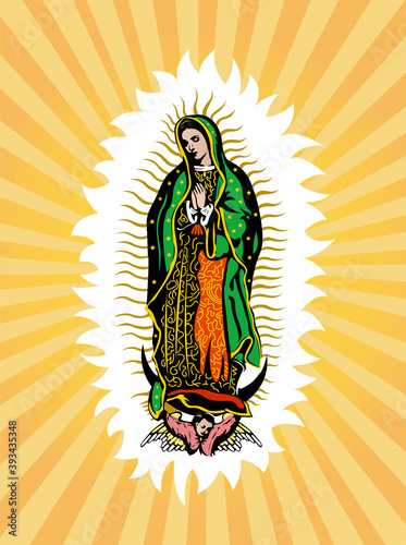 Virgin of Guadalupe, Mexican Virgen de Guadalupe vector composition.