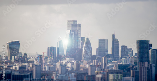 City of London Skyline with Sun Flare Looking West Early Evening