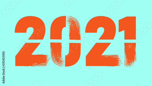 Happy New Year 2021 colored text in trendy flatten style design for seasonal holidays flyers, greetings and invitations cards and christmas themed congratulations and banners. Vector illustration.