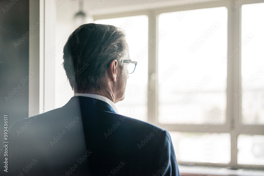 Rear view of mature businessman looking out of window Rear view of mature businessman looking out of window
