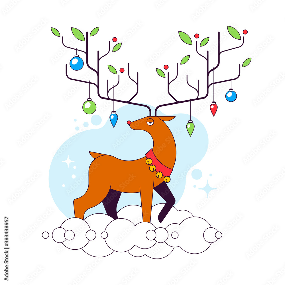 Reindeer in the clouds vector illustration
