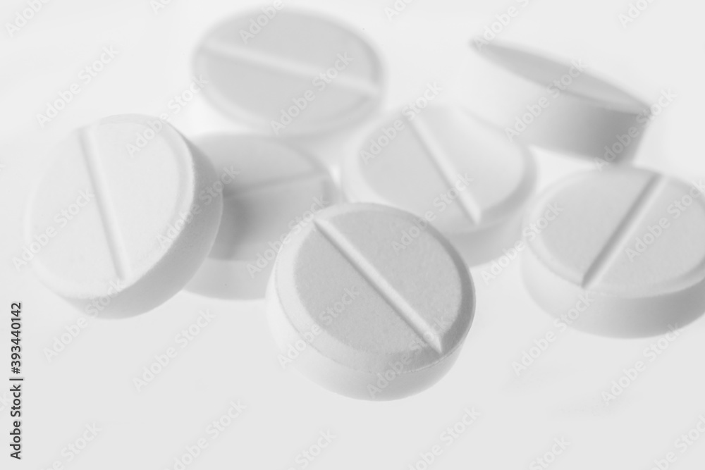 medical pills on a white background. Close-up. Medicines for health promotion. Medical prescription