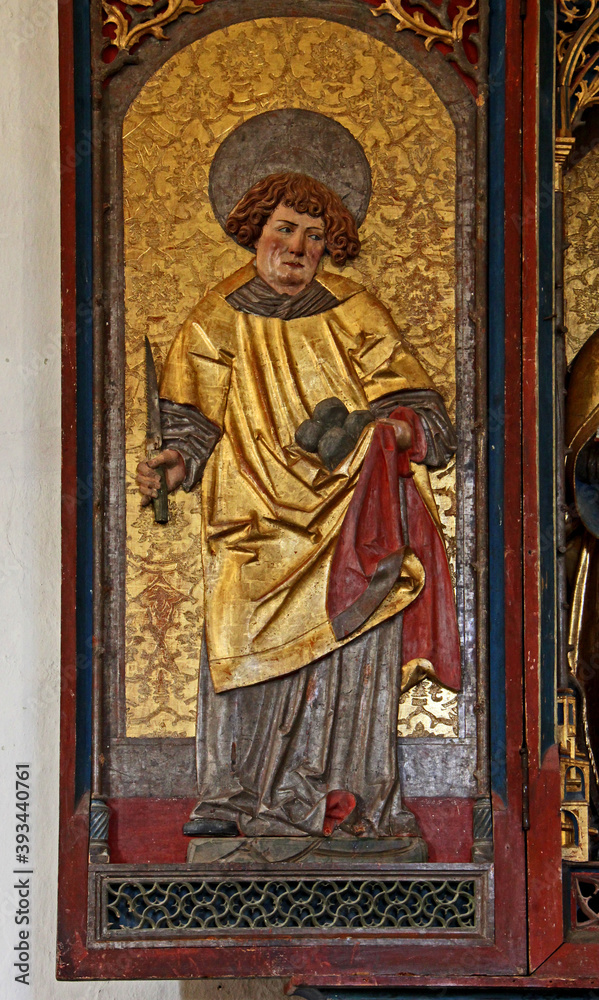 Santo Stefano; portella di altare scolpito nella chiesa di San Mauro presso Baselga di Pinè