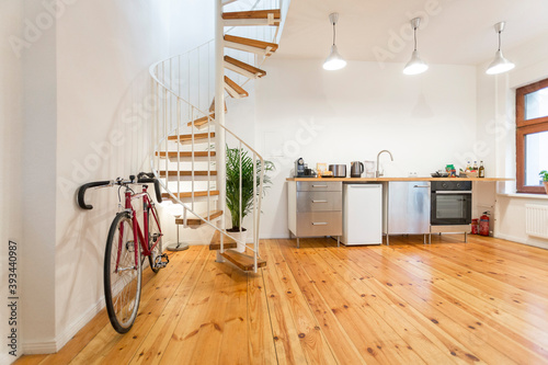 Interior of a modern apartment with bike photo
