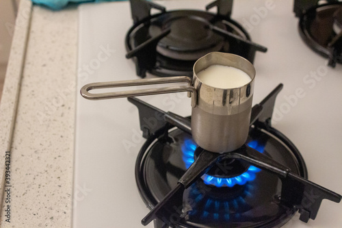 Heating milk on the stove